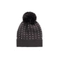 Dark gray knit beanie with pom-poms on a white background