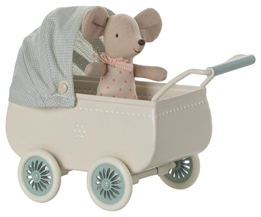 Pram with Baby Mouse - Mint