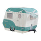 Teal and white camper-shaped play tent with decorative elements on a white background