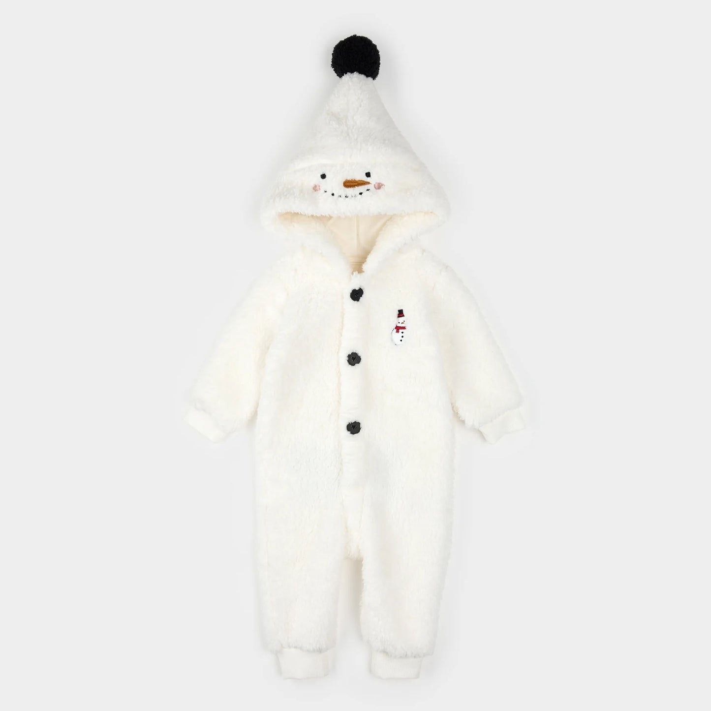 Snow Cute Snowman on Off-White Sherpa Playsuit