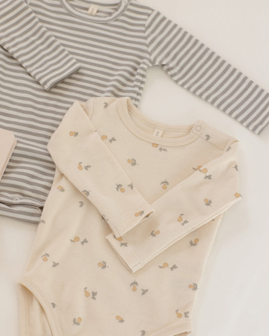 Ribbed Bodysuit Two-Pack: Pears + Laurel Stripe