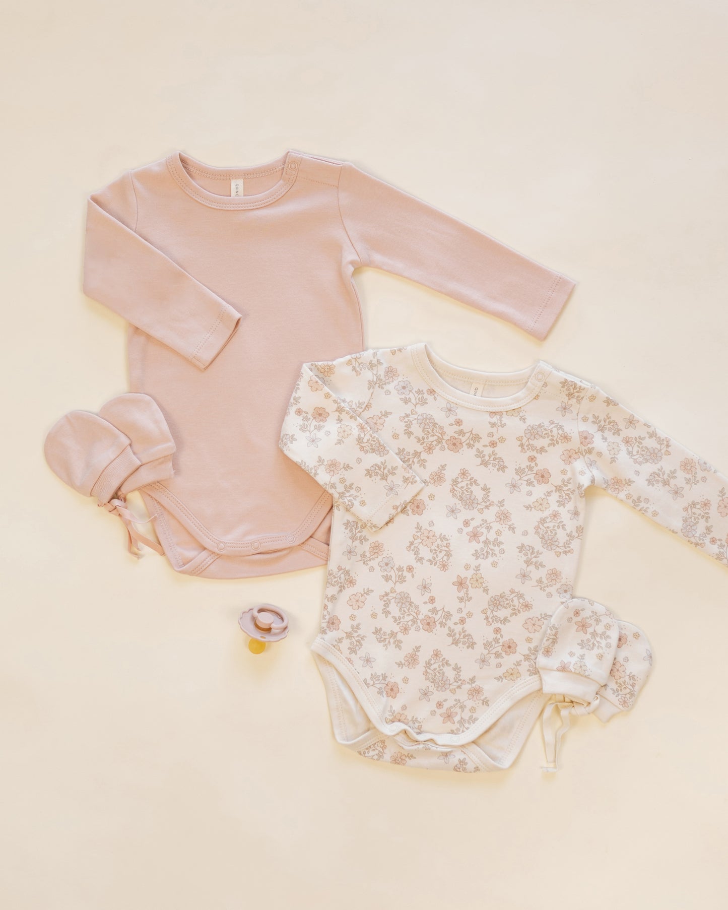 Ribbed Bodysuit Two-Pack: Floral Vine + Dusty Rose