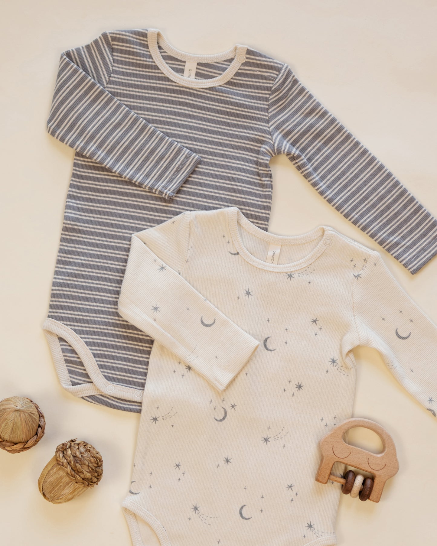 Ribbed Bodysuit Two-Pack: Slate Microstripe + Celestial