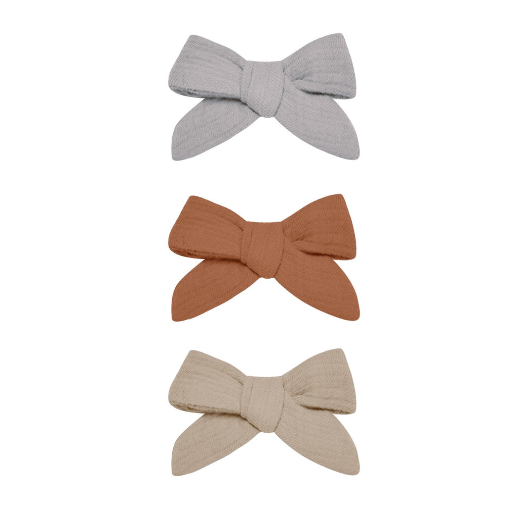 Bow with Clip - Set of 3 - Periwinkle, Clay, Oat