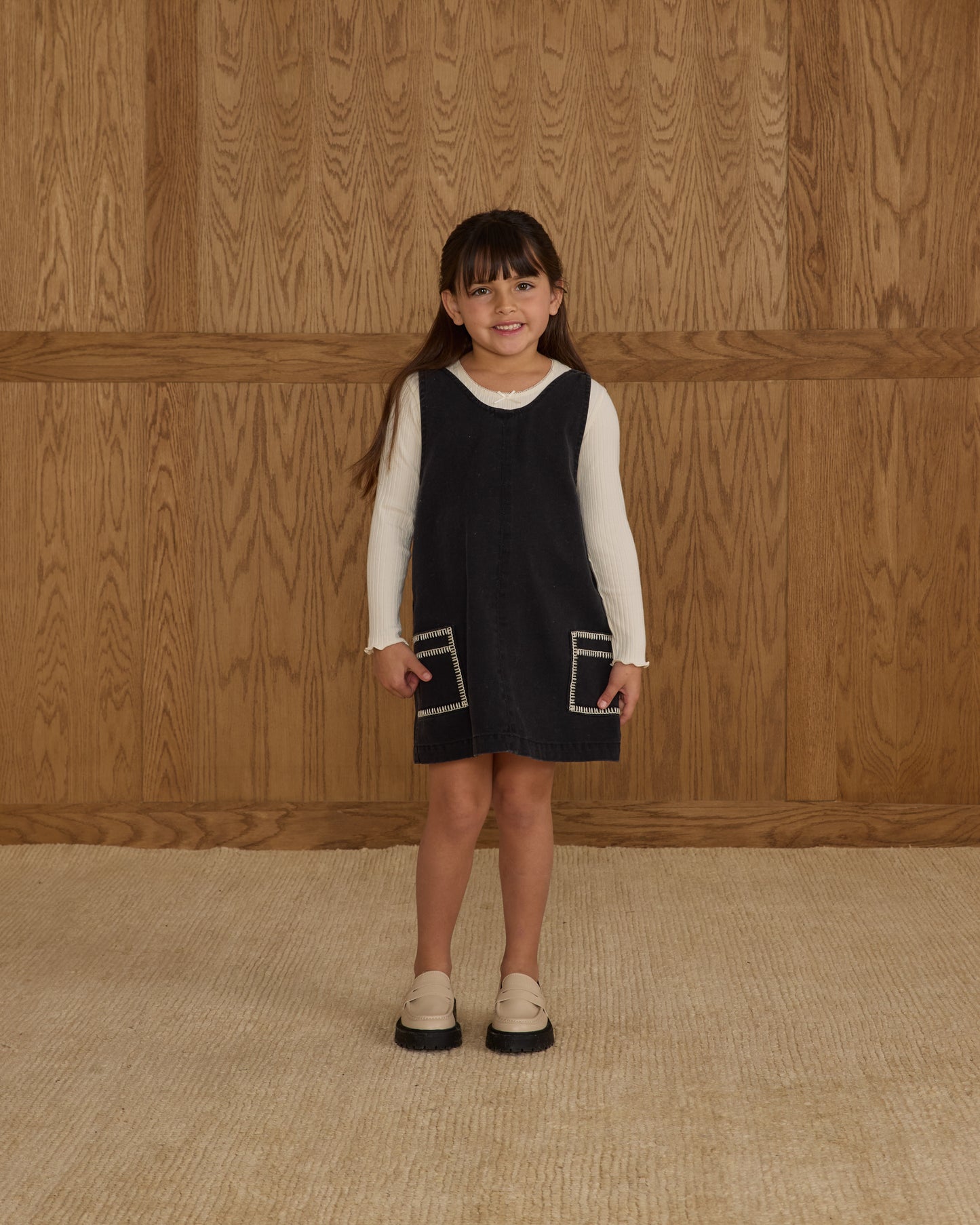 V-Neck Overall Dress - Washed Black