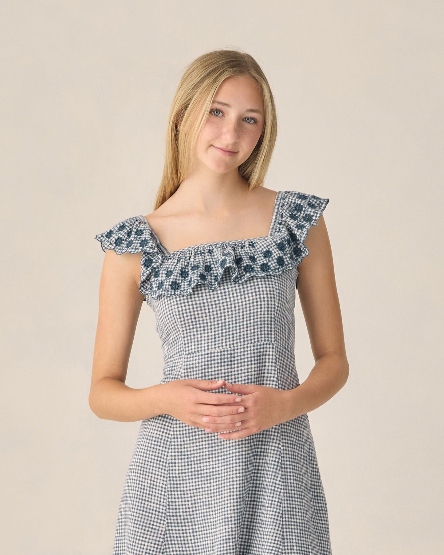 Teen Bianca Mini Dress - Marine Gingham