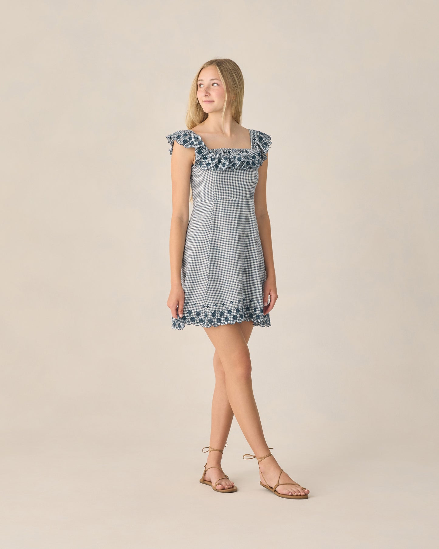 Teen Bianca Mini Dress - Marine Gingham