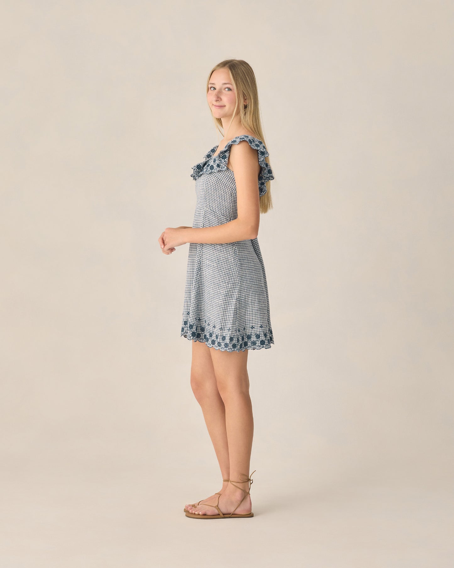 Teen Bianca Mini Dress - Marine Gingham