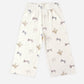 Natural tone wide leg pants with bow pattern on a white background