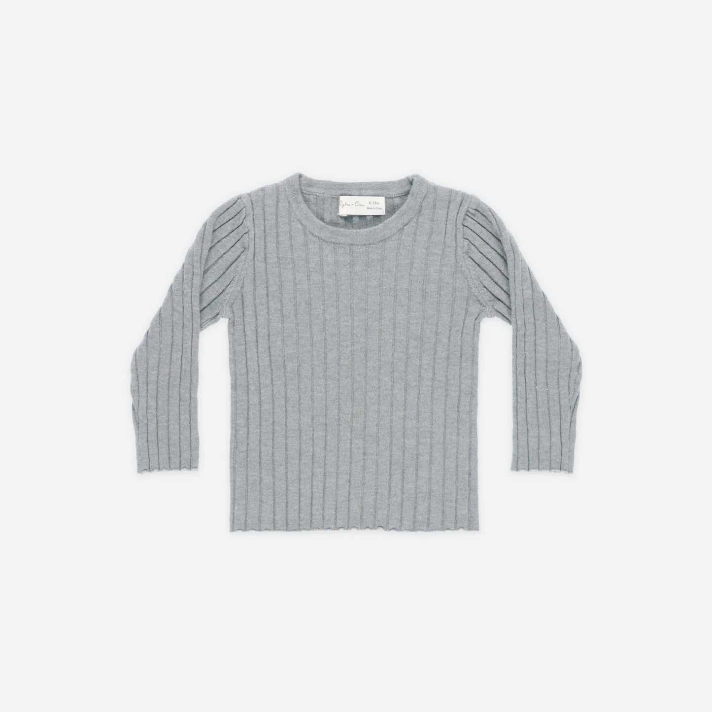 Gray blue ribbed sweater on a white background