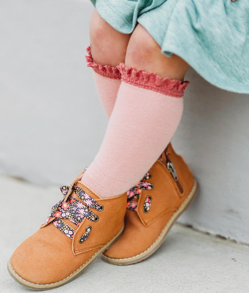 Lace Top Knee High Socks - Blush