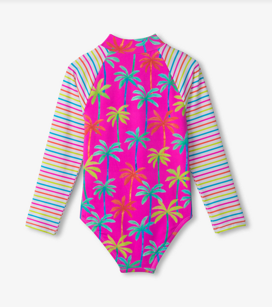Painted Palms Longsleeve Rashguard Swimsuit
