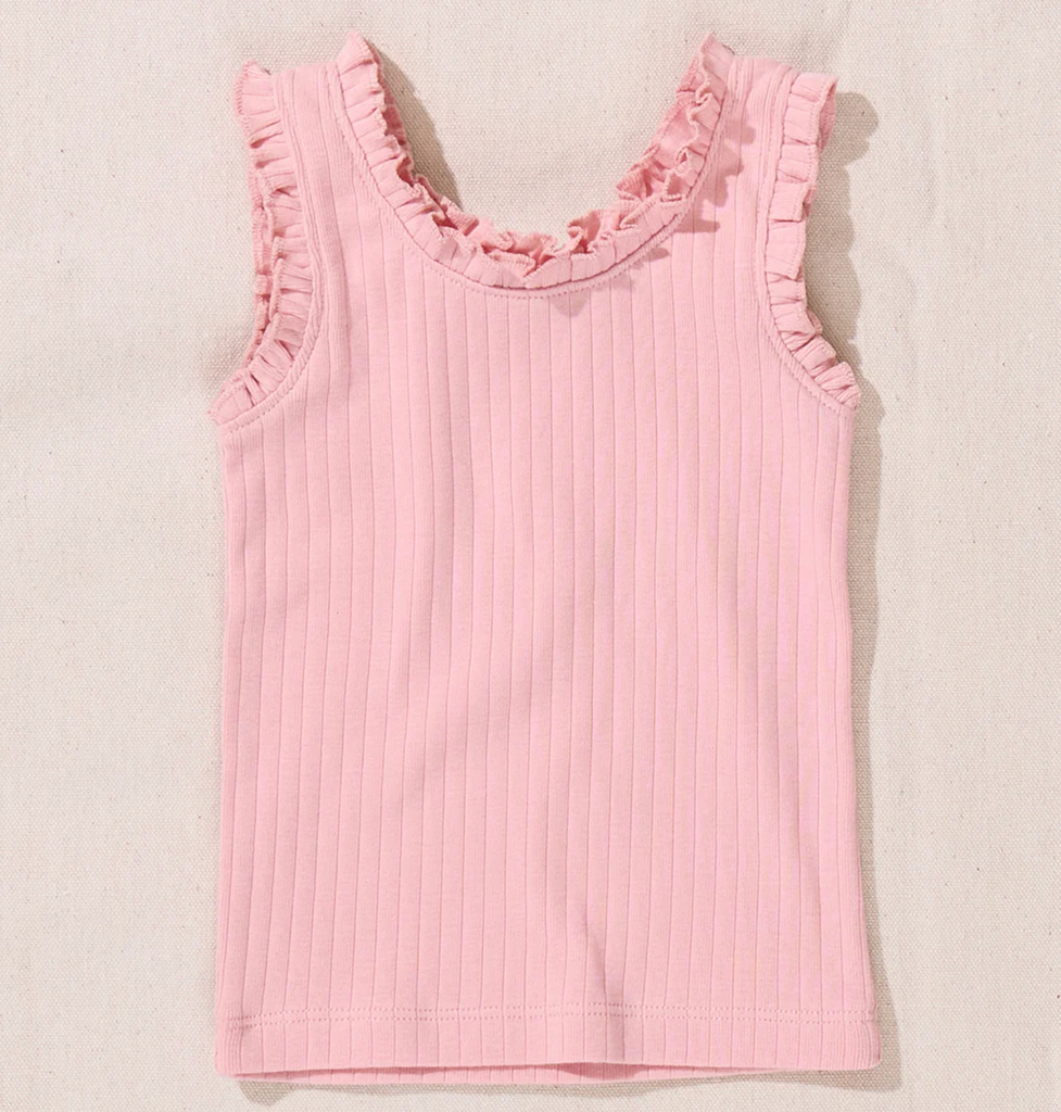 Joy Ruffle Ribbed Tank - Pink