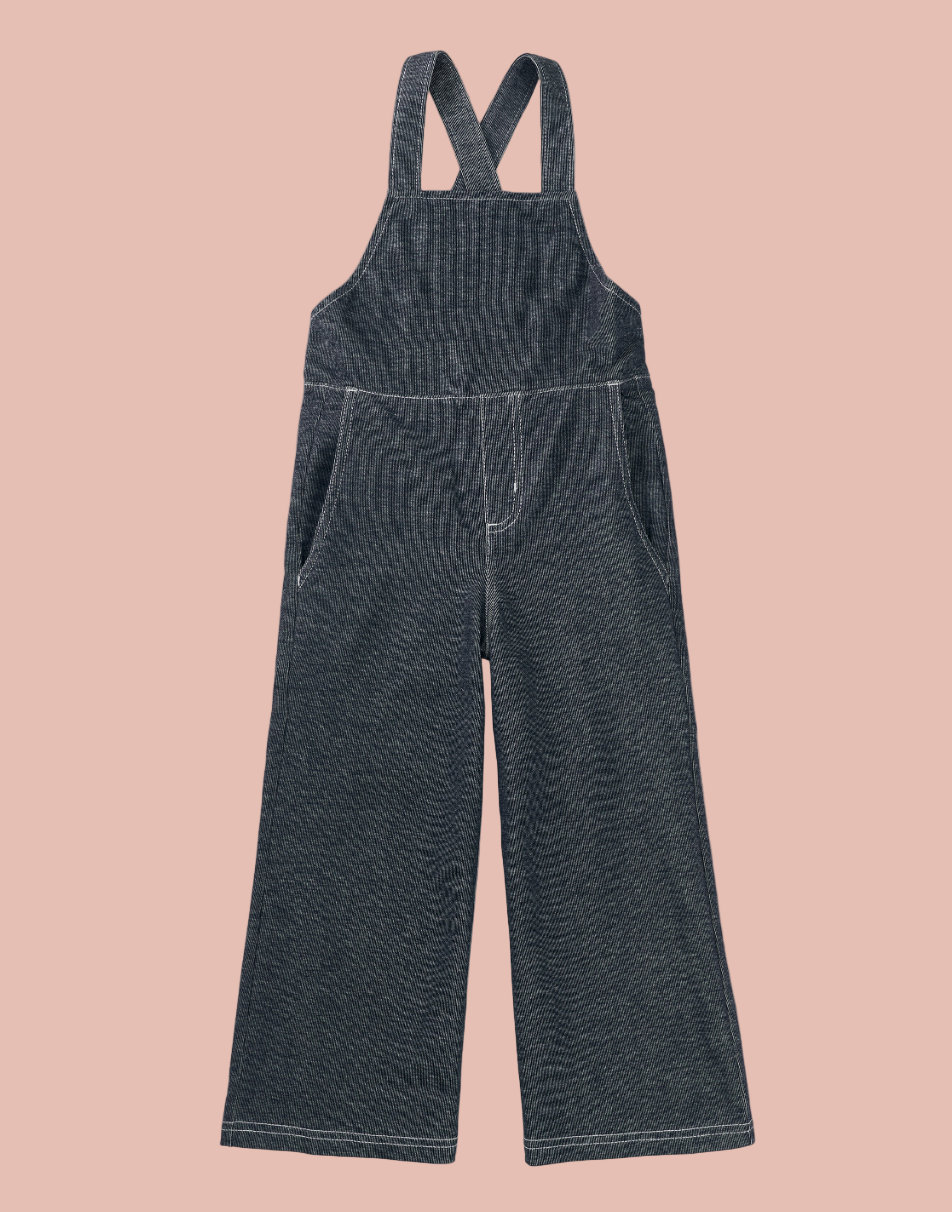 Denim overalls on a white background