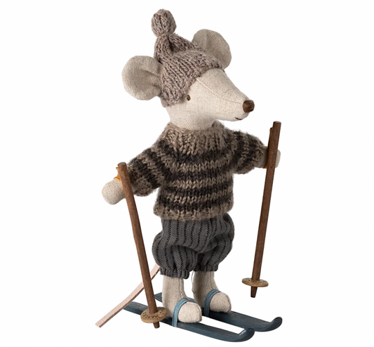 Winter Mouse with Ski Set- Big Brother Grey