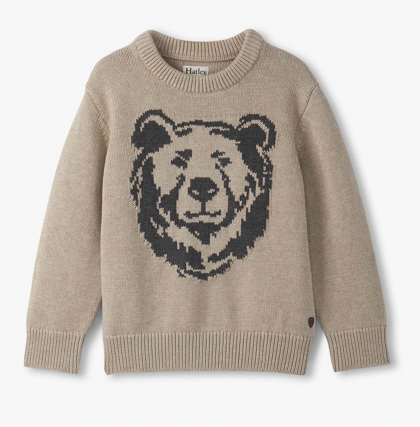 Beige sweater with bear design on a light gray background