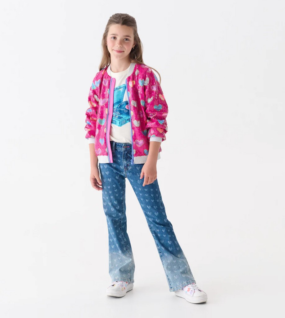 Pink Hearts Sequin Bomber Jacket