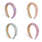 Four colorful headbands with a white background