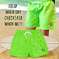 Neon Green Checker Swim Trunks