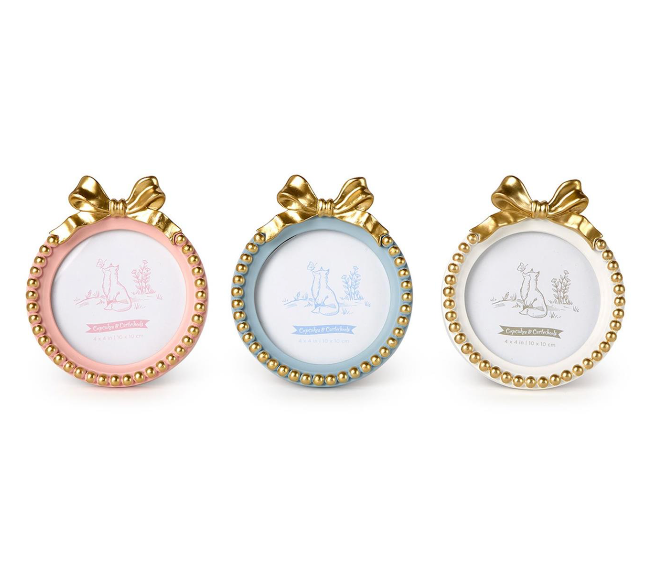 Golden Bow 4" x 4" Round Photo Frame