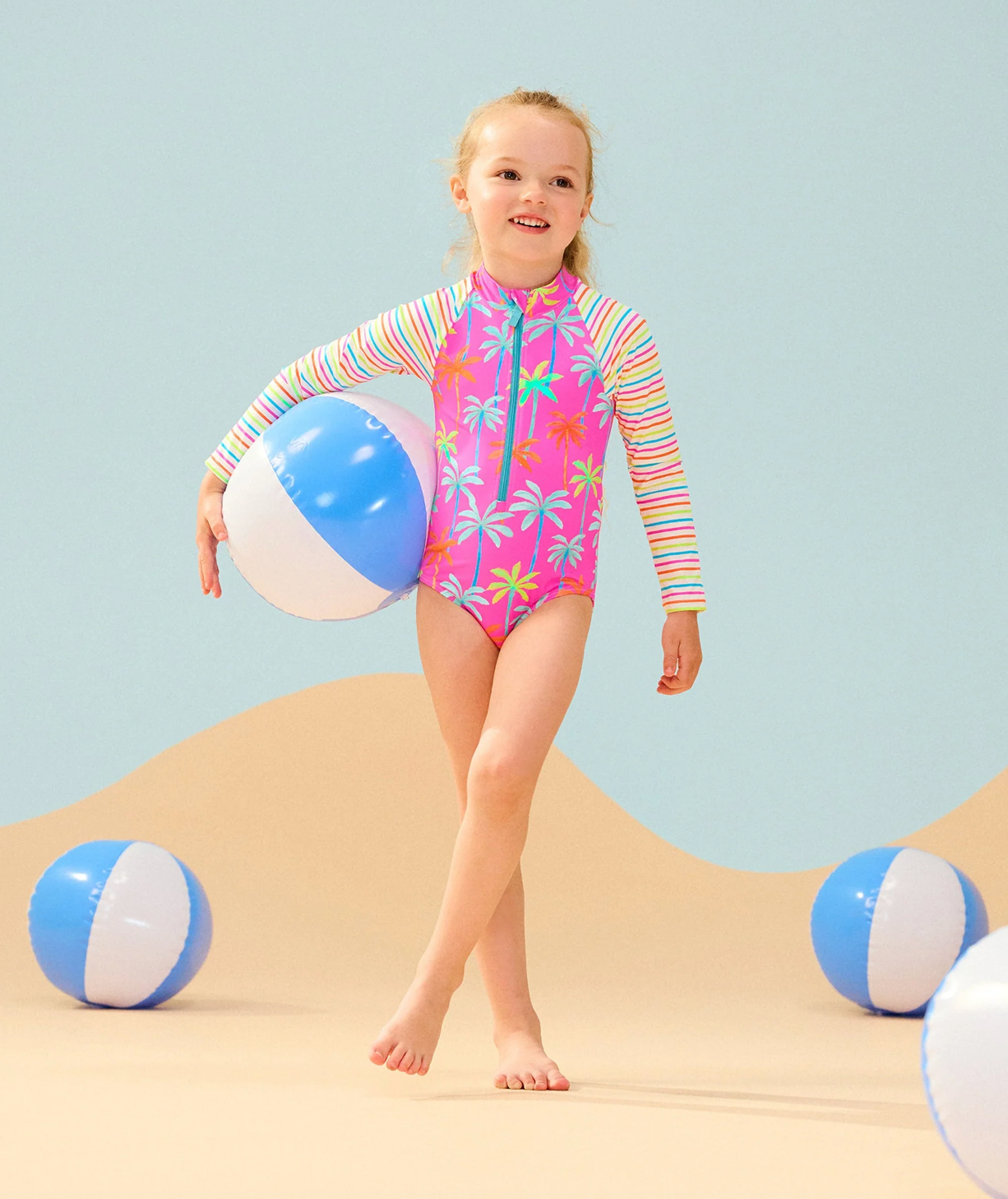 Painted Palms Longsleeve Rashguard Swimsuit