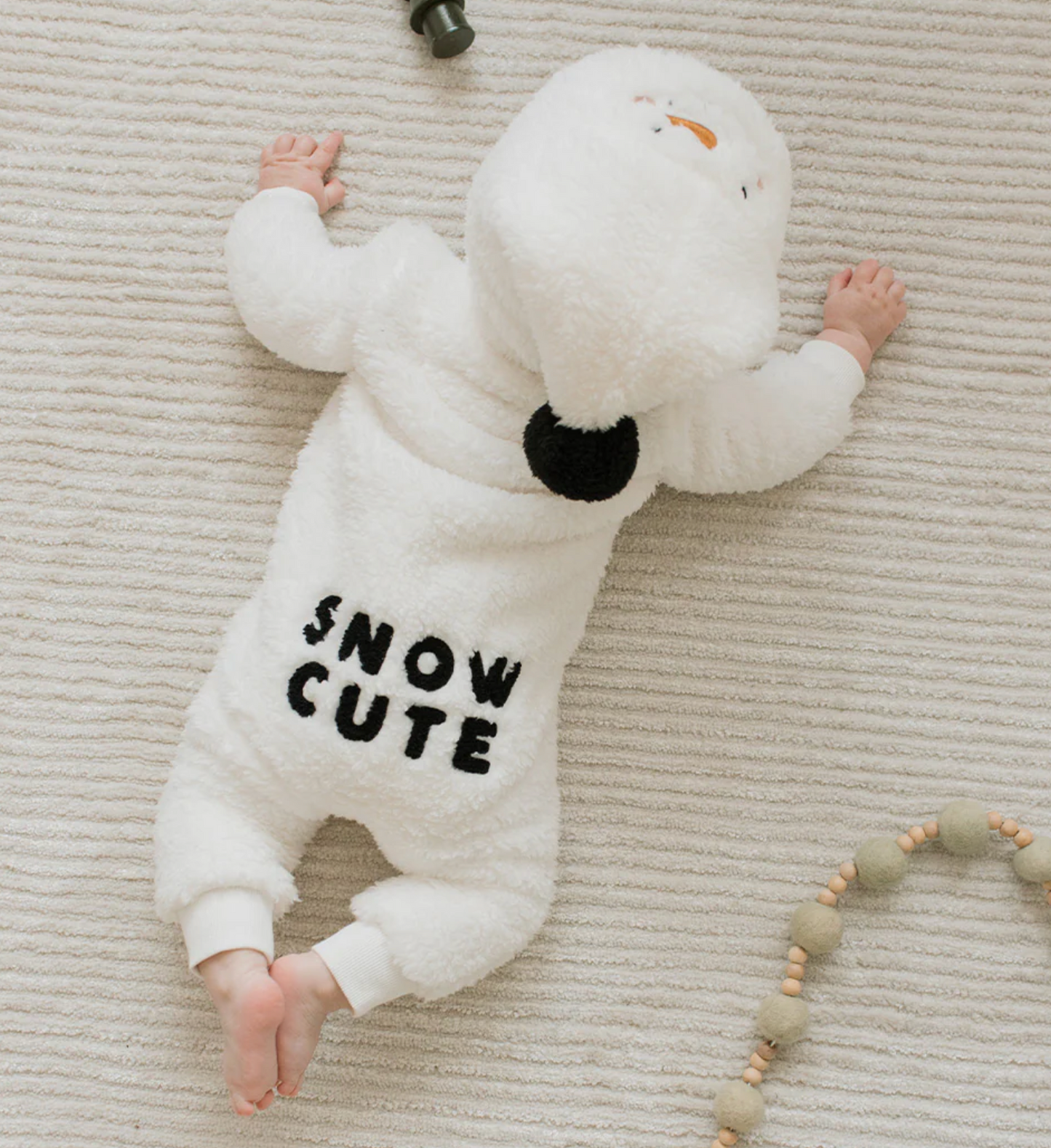 Snow Cute Snowman on Off-White Sherpa Playsuit