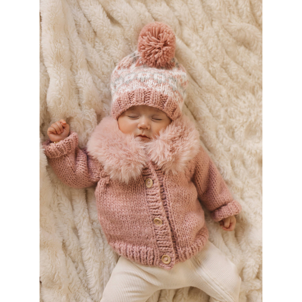 Fur Collar Cardigan Sweater - Rosy Pink