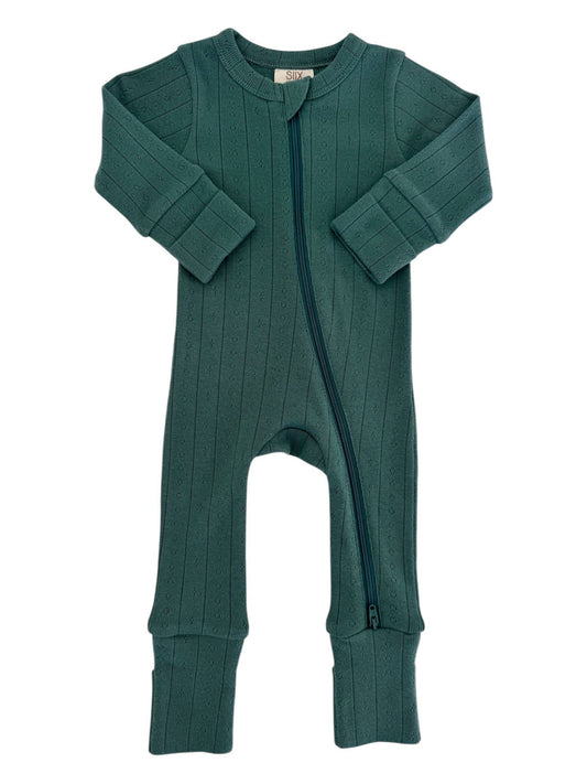 Pine / Organic Pointelle 2-Way Zip Romper