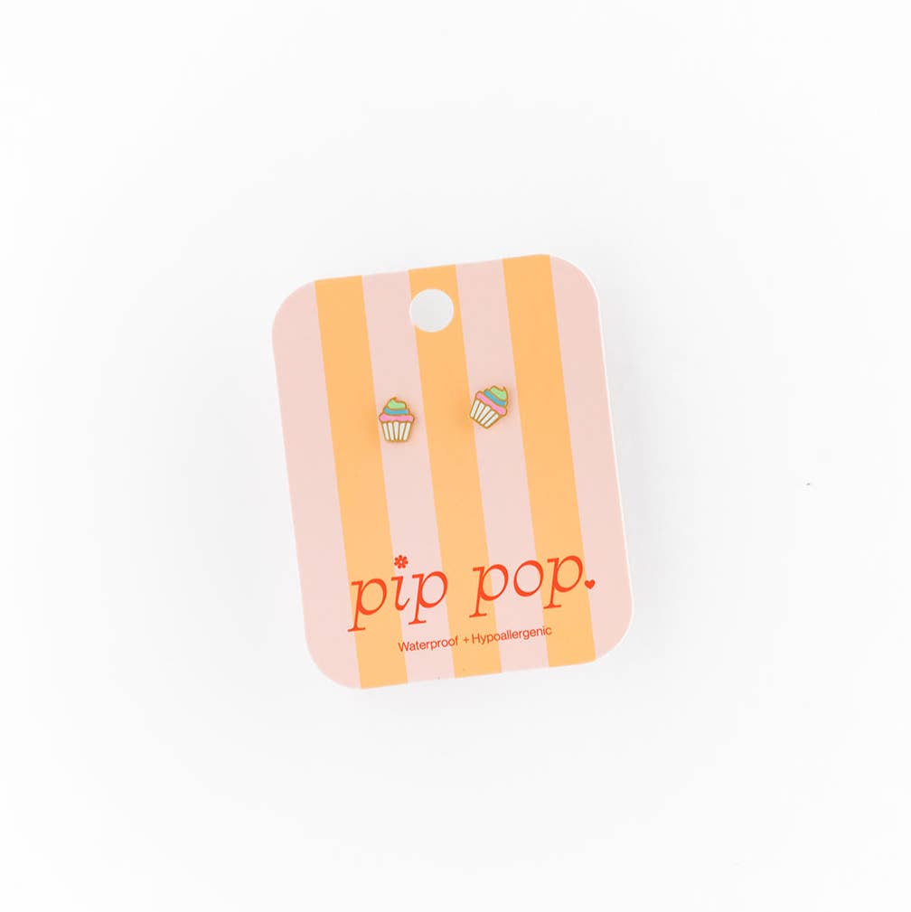Pip Pop Post - Rainbow Cupcake Stud Earrings - Hypoallergenic, Girl Gift