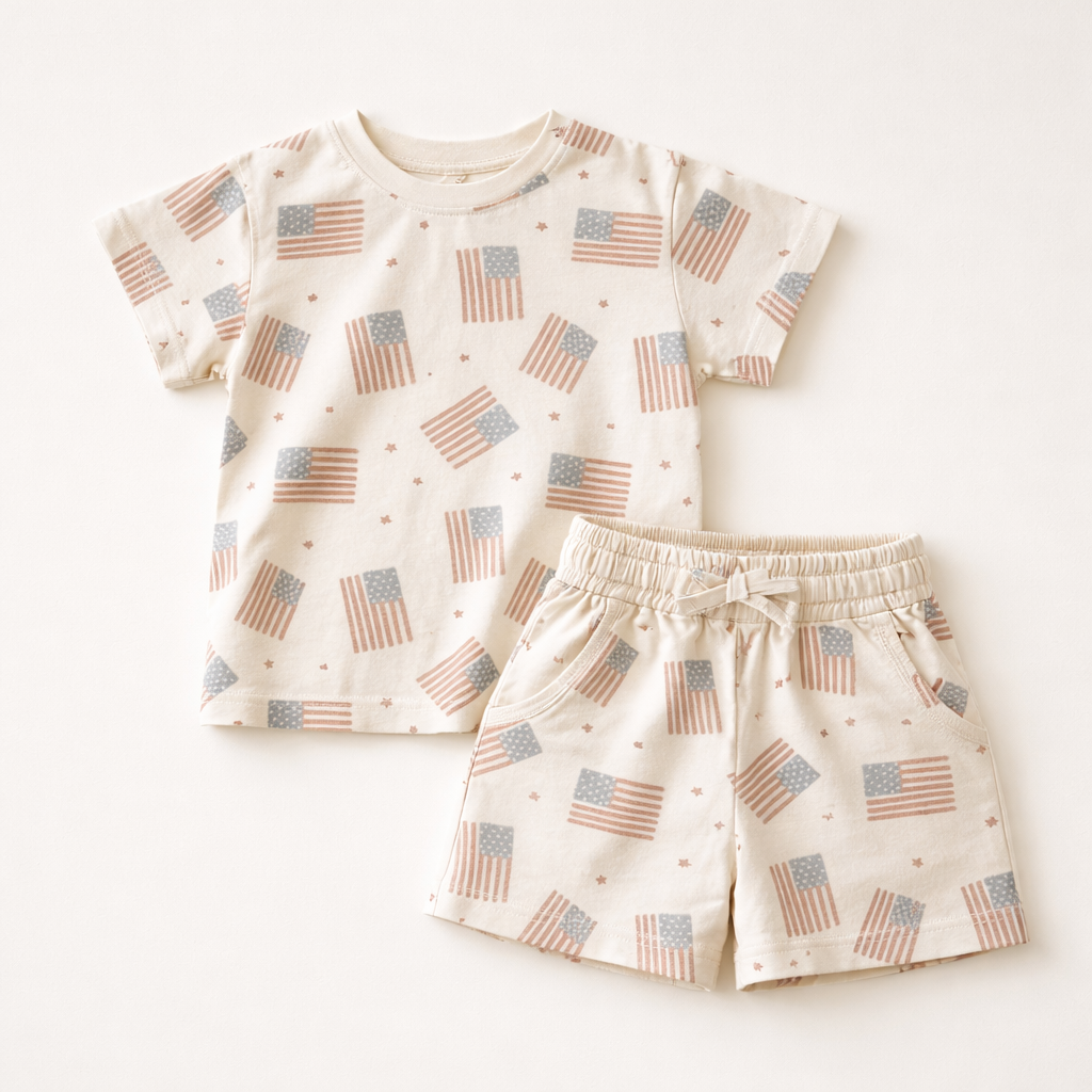 4th of July Flag Print Shorts Set