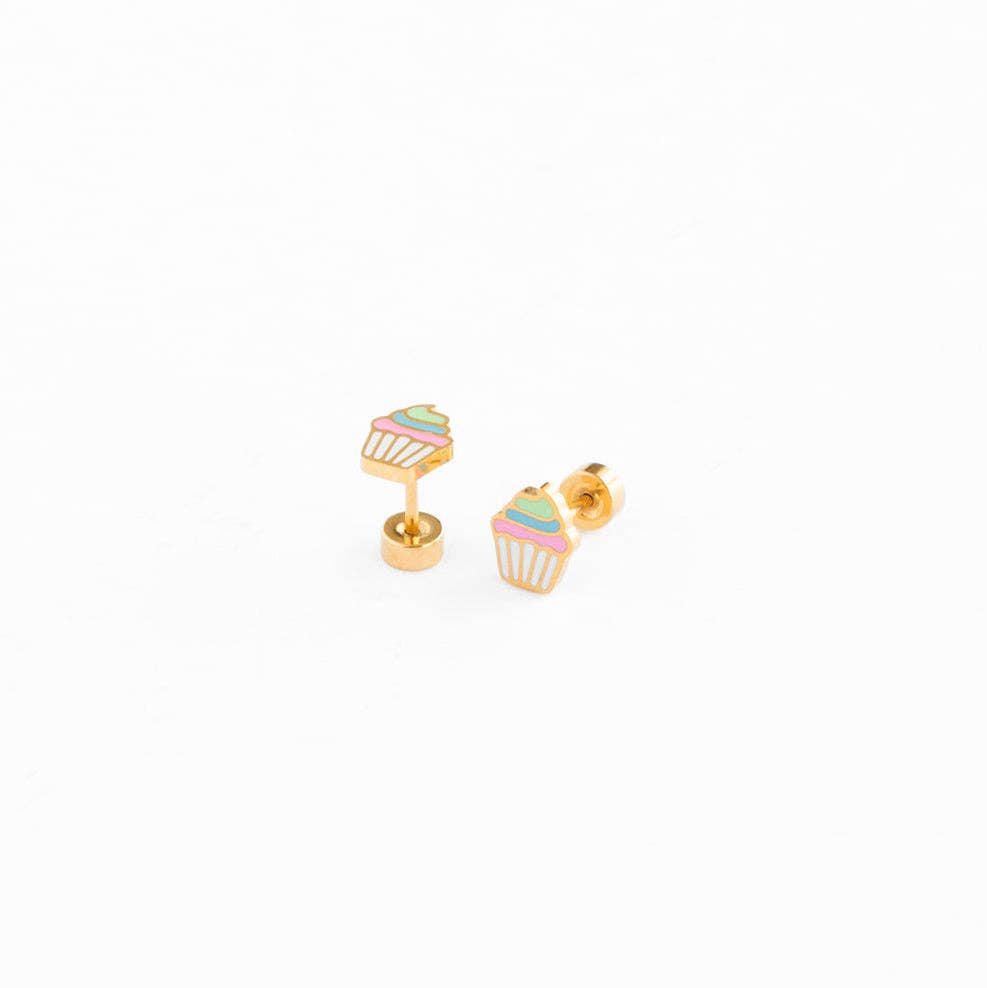 Pip Pop Post - Rainbow Cupcake Stud Earrings - Hypoallergenic, Girl Gift