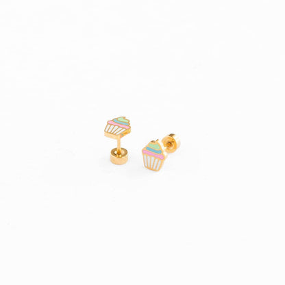 Pip Pop Post - Rainbow Cupcake Stud Earrings - Hypoallergenic, Girl Gift