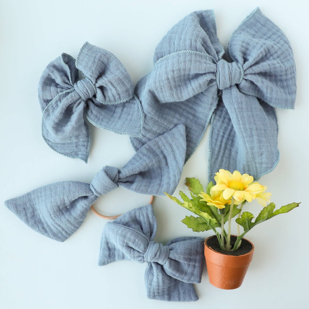 Steel Blue | Pigtail Set - Gauze Petite Party Bow