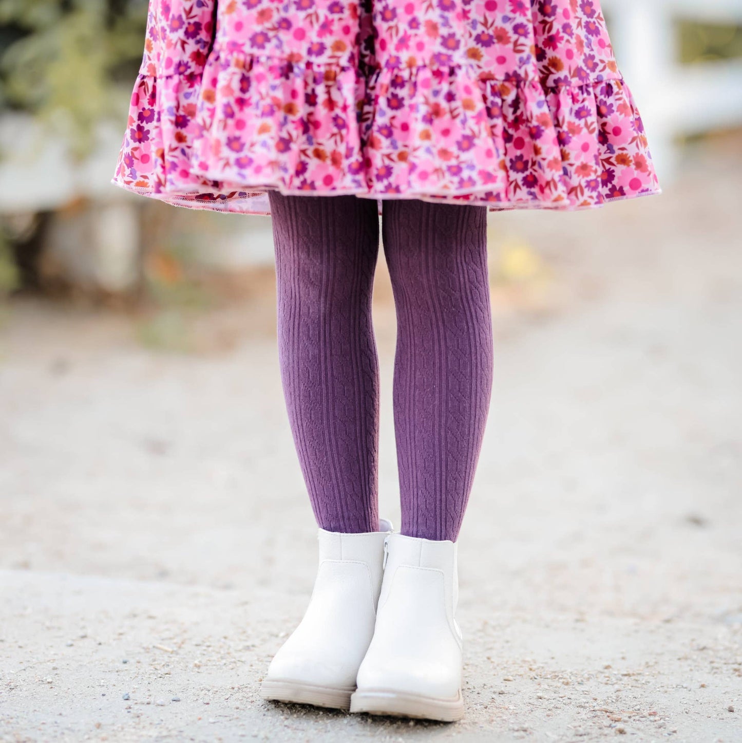 Plum Cable Knit Tights