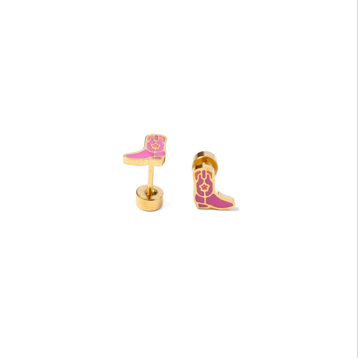 Pip Pop Post - Cowboy Boot Stud Earrings - Hypoallergenic, Flat Back, Girl