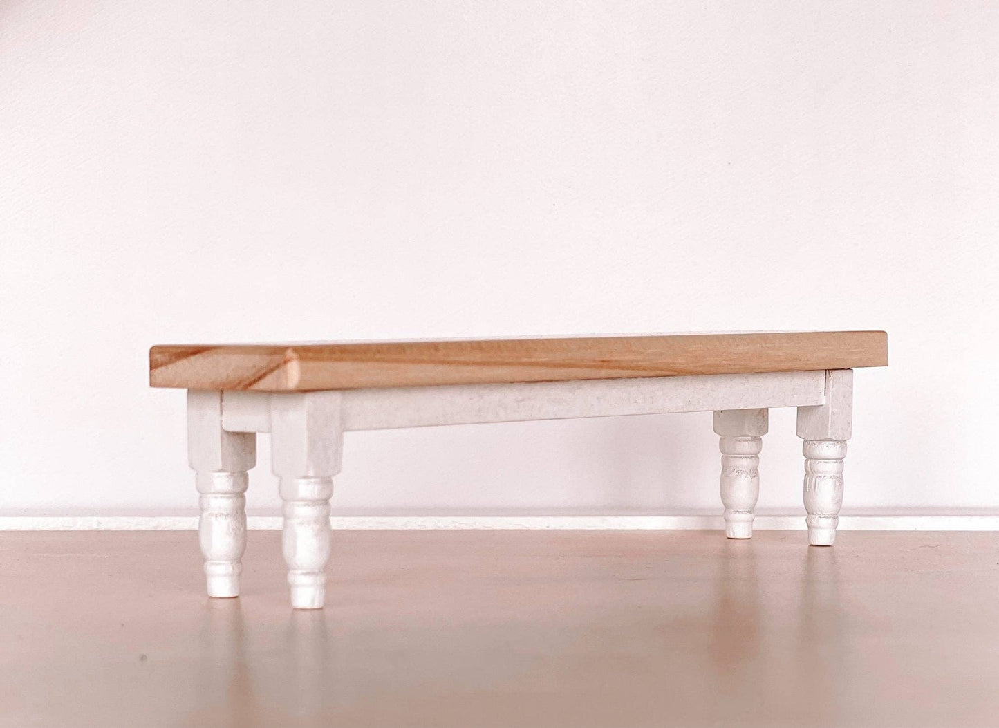 Macy Mae Dollhouse Designs - Dollhouse Classic Bench Seat | Natural Wood & White