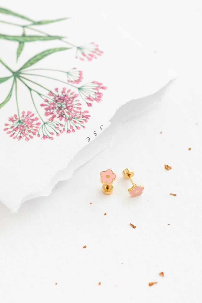 Petite Pink Flower - Earrings