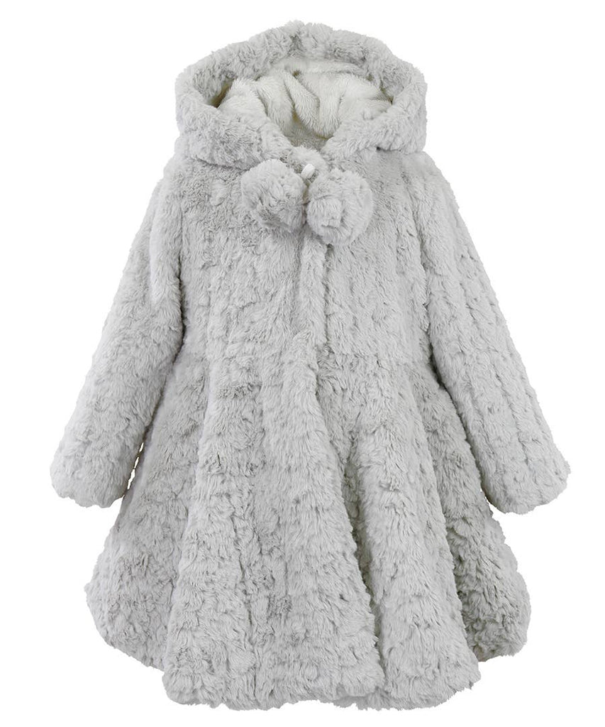 Flared Skirt Coat Grey Pebble Faux Fur