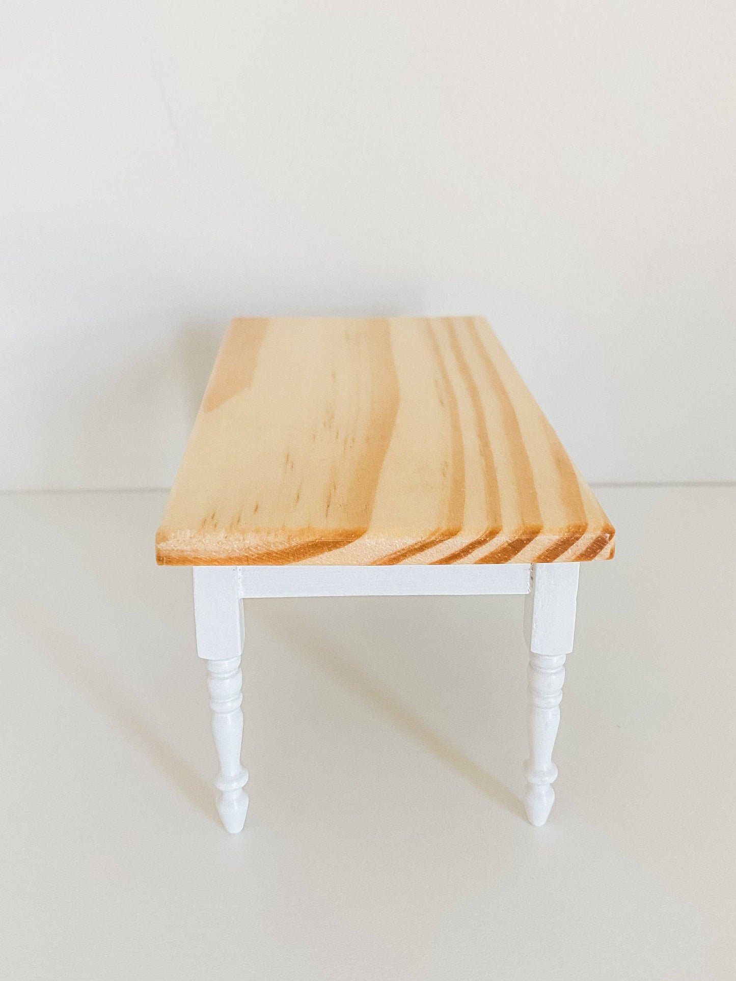 Macy Mae Dollhouse Designs - Dollhouse Farm Style Dining Table | Natural Wood & White