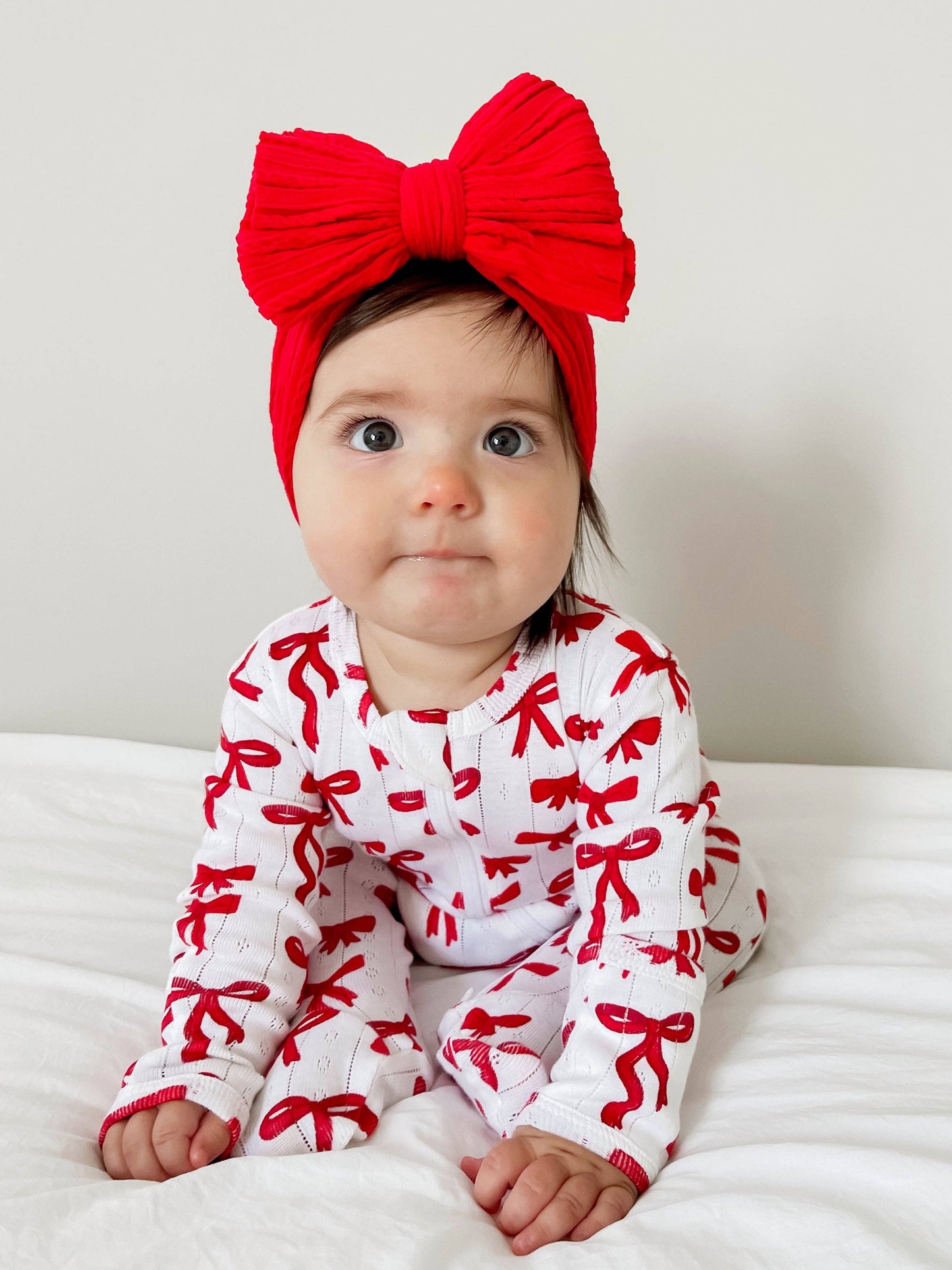 Red Bows / Organic Pointelle 2-Way Zip Footie