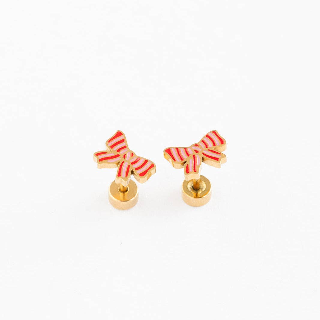 Striped Bow Screw-Back Earrings