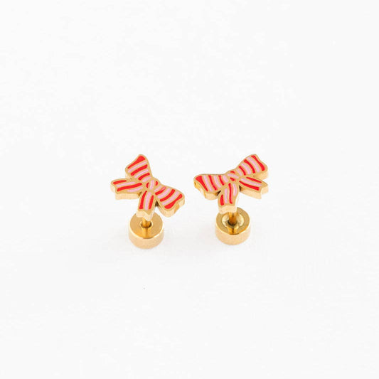 Striped Bow Screw-Back Earrings