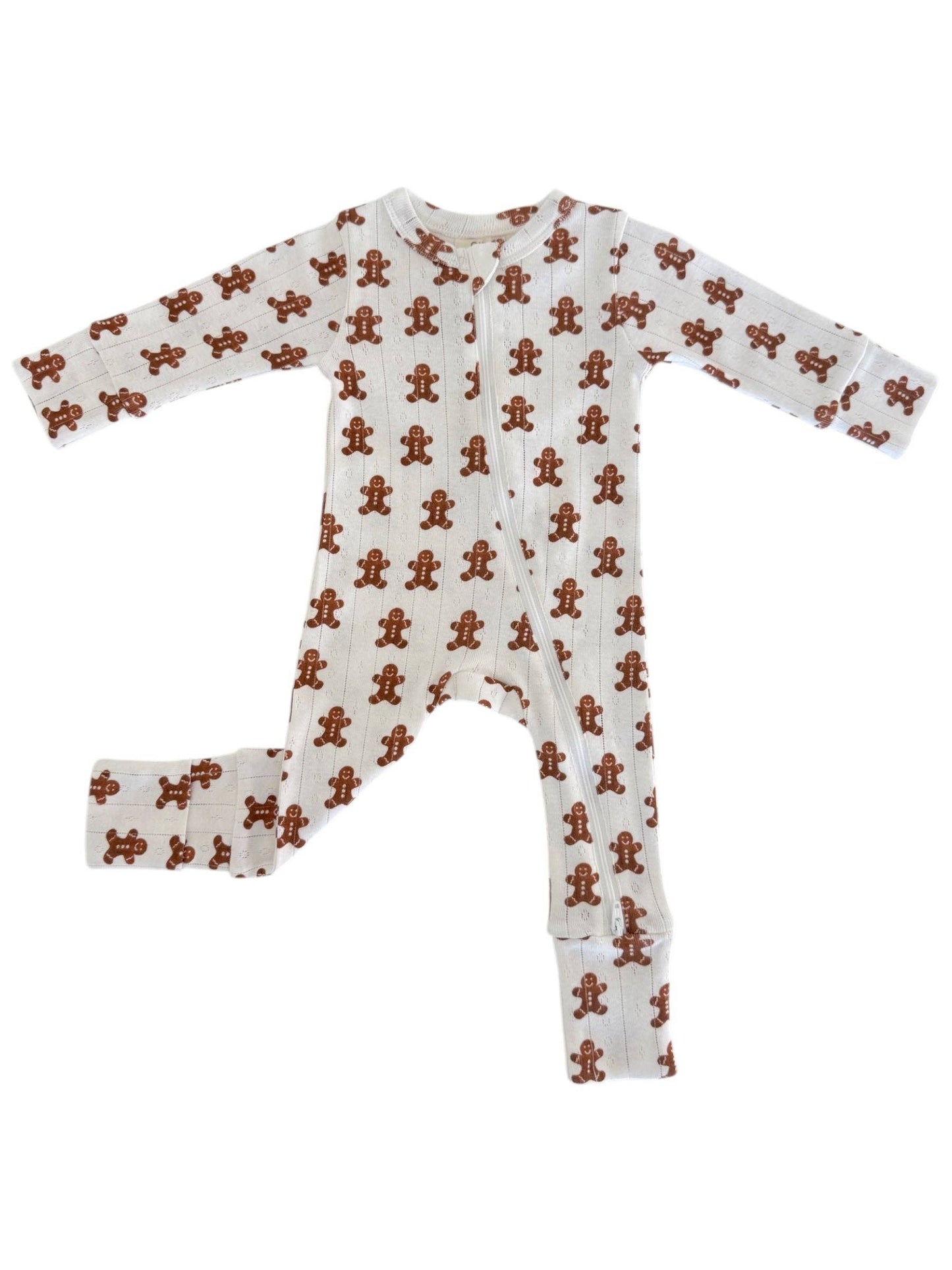 Gingerbread / Organic Pointelle 2-Way Zip Romper
