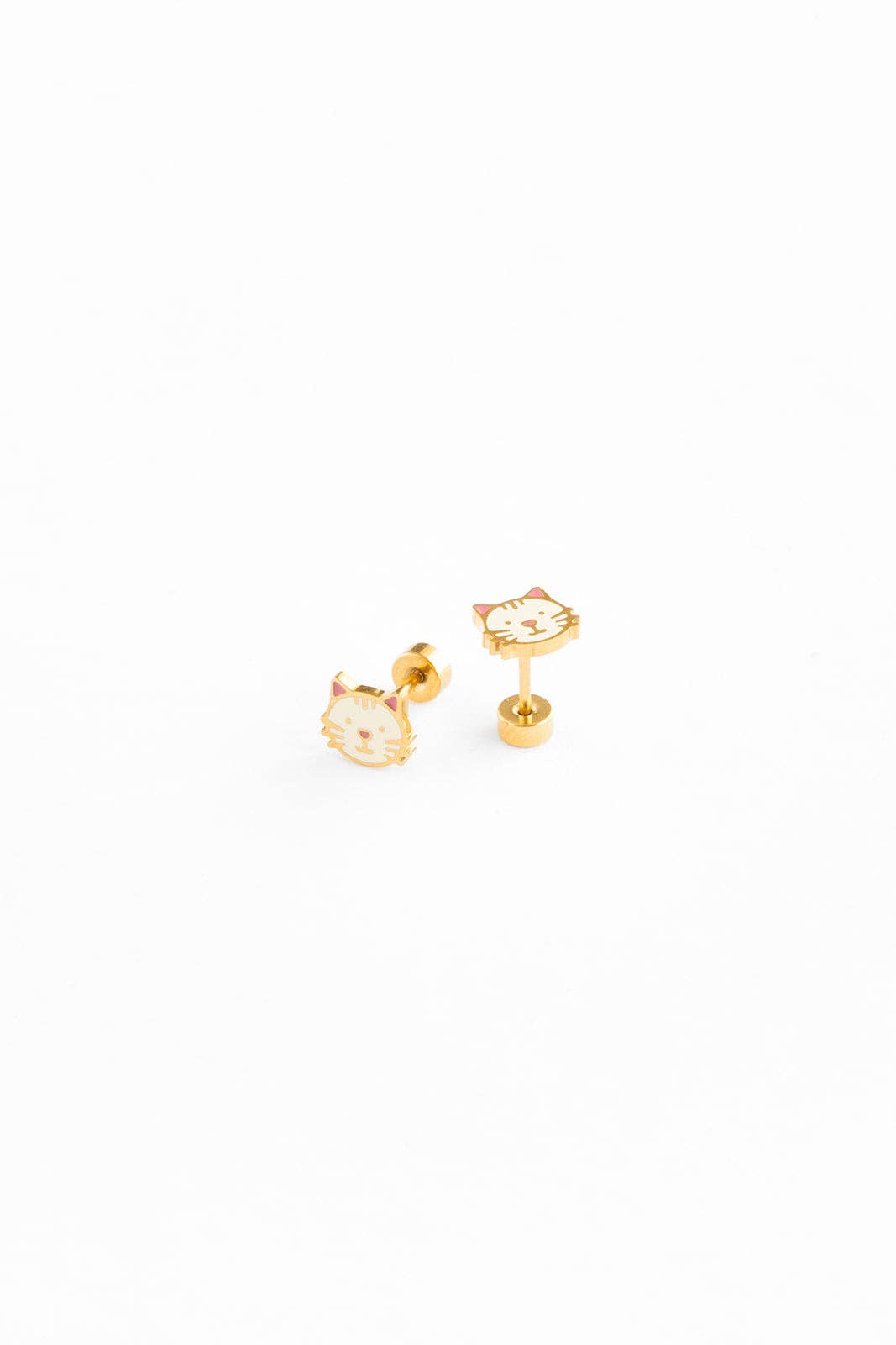 Pip Pop Post - Cat Stud Earrings - Hypoallergenic, Flat Back, Girl Gift