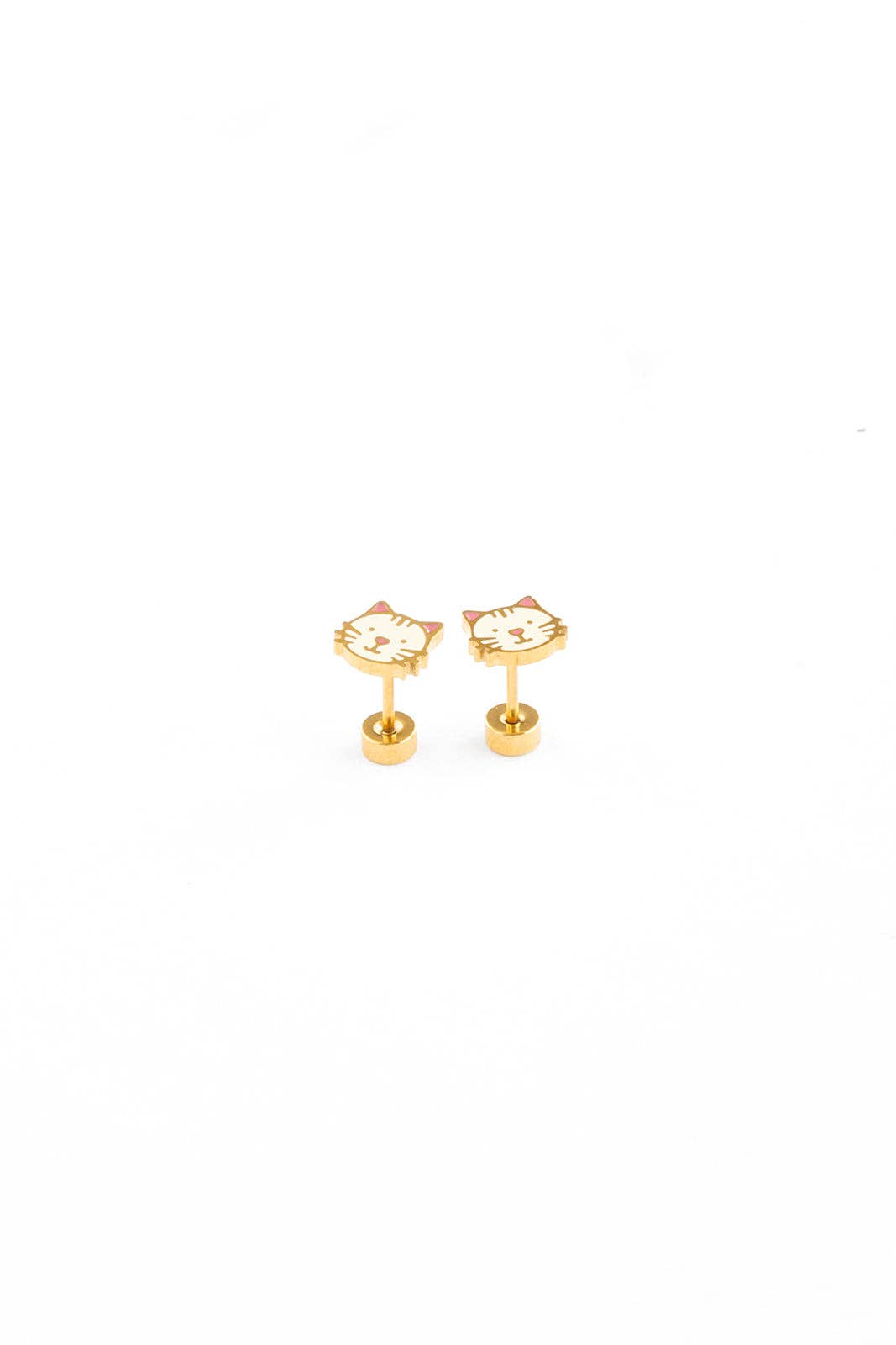 Pip Pop Post - Cat Stud Earrings - Hypoallergenic, Flat Back, Girl Gift