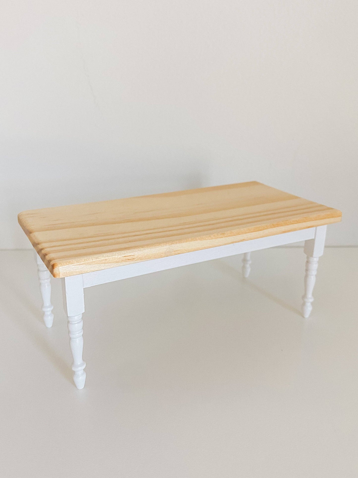 Macy Mae Dollhouse Designs - Dollhouse Farm Style Dining Table | Natural Wood & White