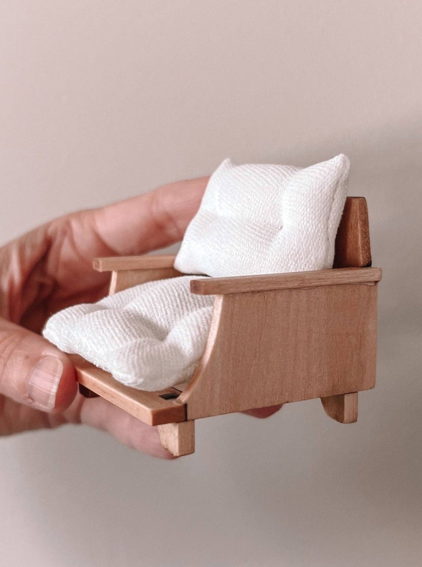 Macy Mae Dollhouse Designs - Dollhouse Patio Chair + Tufted Cushions | Natural Wood White