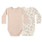 Ribbed Bodysuit Two-Pack: Floral Vine + Dusty Rose