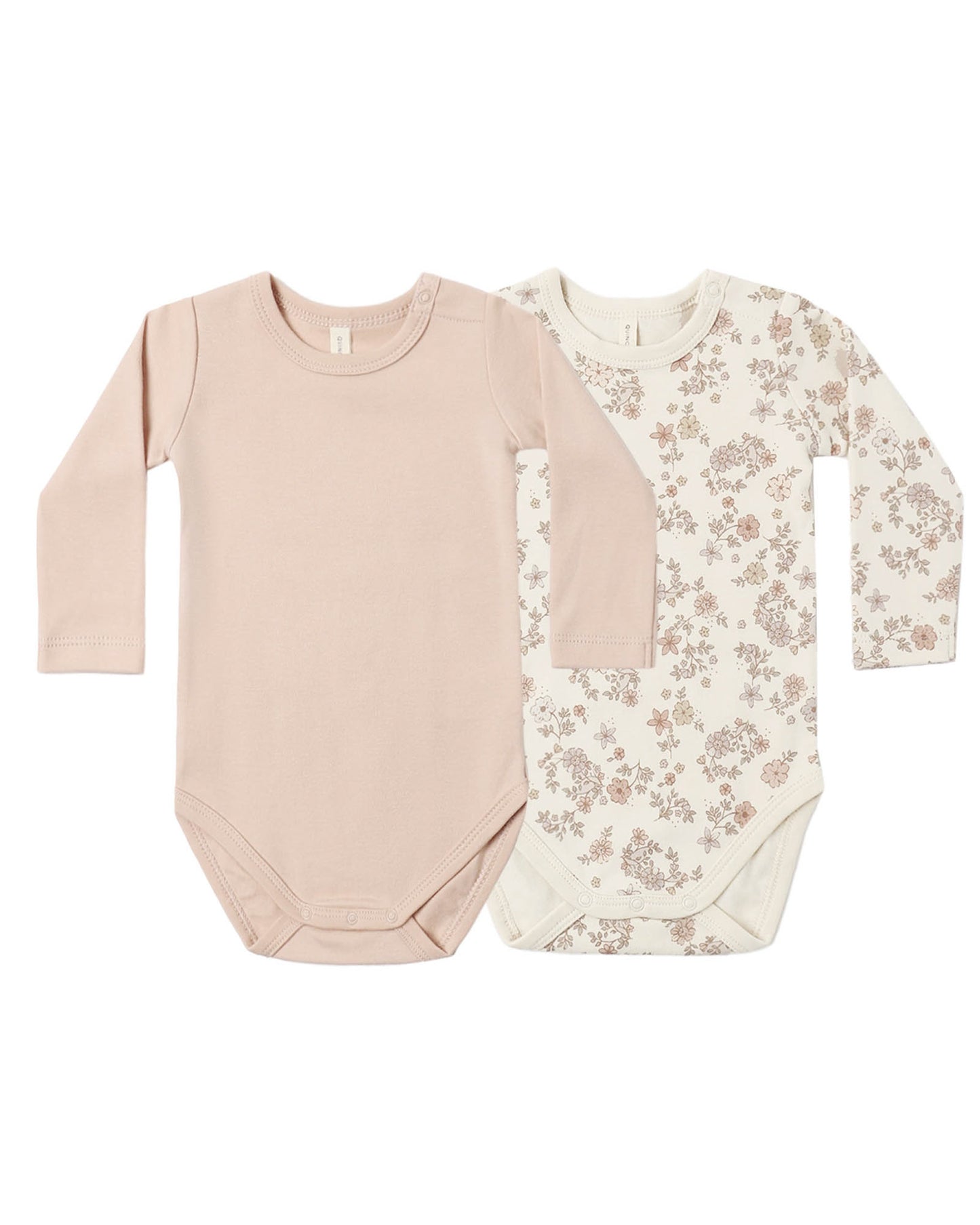 Ribbed Bodysuit Two-Pack: Floral Vine + Dusty Rose