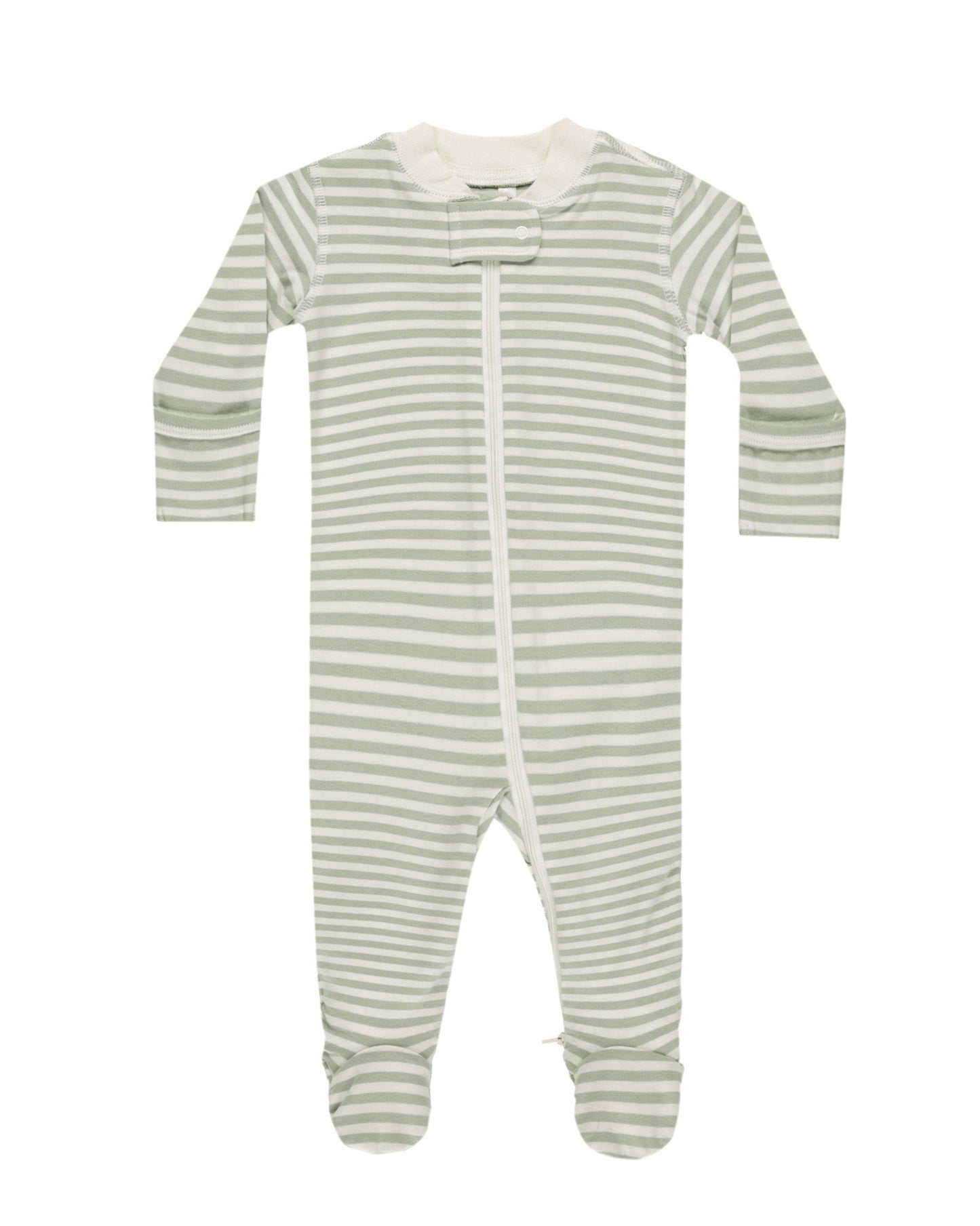 Zip Long Sleeve Sleeper Footie - Sage Stripe